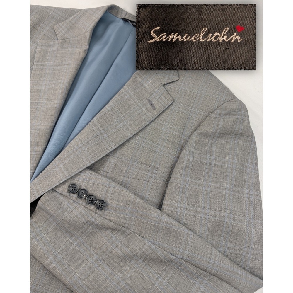 Samuelsohn‎ Blazer Sport Jacket  Double Vented Gray Subtle Glenn Plaid  42R 44"